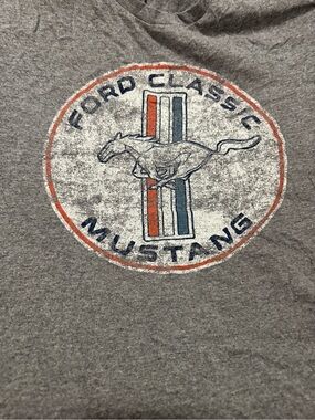 Hybrid Apparel Gray Ford Classic Mustang Graphic Tee with Red & Blue Accents